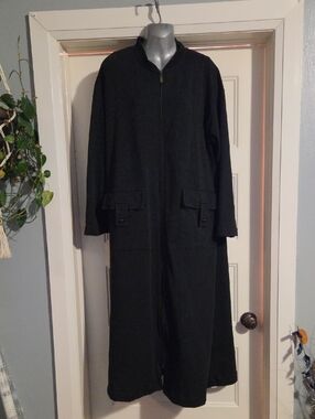 Black Long Zip-Front Women's Coat